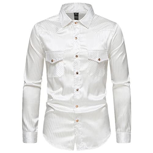 Chemises de sport pour homme grande taille rayées blanc L Niiyyjj