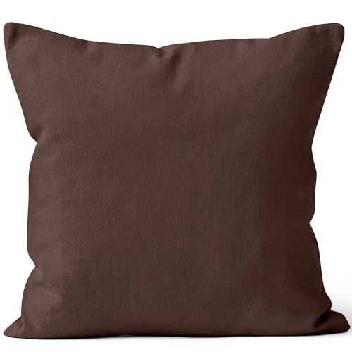 Image of Encasa XO Throw Pillow Covers 12x12 in Set of 1 Dark Taupe | No Inserts | Cotton Pillow Covers for Living Room, Bed, Sofa, Couch | Decorative Cushion Covers with Improved Zipper