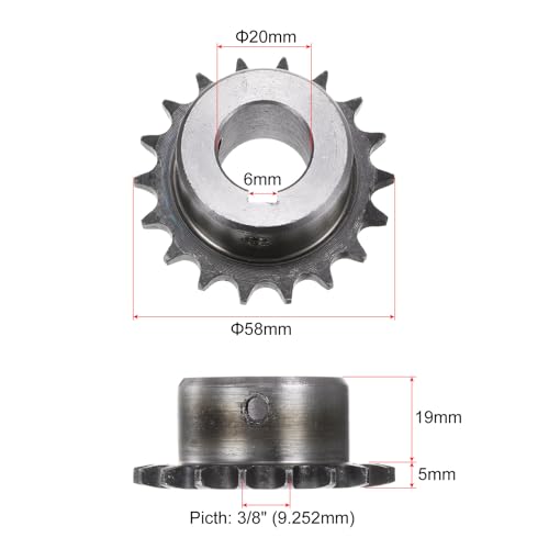 QUARKZMAN ISO/DIN 06B-1 Rollenkettenrad B-Typ, 20mm Bohrung, 3/8 Teilung, A3-Stahl Einzelstrang-Rollenkettenrad gehärtet, 18 Zähne