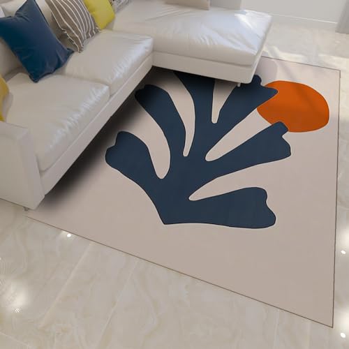 Tapis de salon bleu marine style Matisse algues tapis lavables et pliables - 3