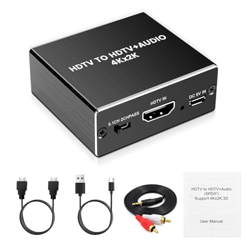 Extractor de audio HDMI 4K 30Hz HDMI 2.0 Splitter Audio Adaptador con SPDIF óptico 5.1CH y estéreo de 3,5 mm – Extractor H-DMI con gestión EDID, HDR, Dolby Vision, HDCP 2.2, para PS5/TV/PC