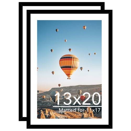 JCJMY 13x20 Picture Frame with 11x17 Mat Set of 2 Display Photo 11x17 with Mat or 13 x 20 Without Mat Wall Hanging Large 13 by 20 Poster Frame with Plexiglass 2 Pack Black