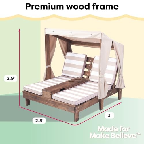image for KidKraft Wooden Outdoor Double Chaise Lounge with Cup Holders, Patio F