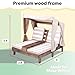 KidKraft Wooden Outdoor Double Chaise Lounge with Cup Holders, Patio Furniture for Kids or Pets, Espresso with Oatmeal and White Striped Fabric
