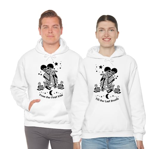 Set of 2 From Our First Kiss Till Our Last Breath Couples Matching Skeleton Hoodies, His & Hers Shirt, wedding Gift for Husband Wife3