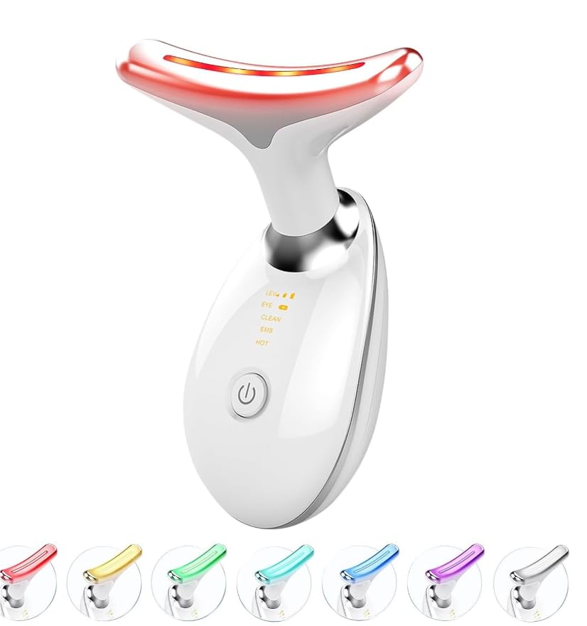 HONGXIAN Masajeador Facial Electrico Cara Masaje: Antiarrugas y belleza con Calefacción de 45℃ Aparatos Faciales para Mujer,Reafirmante con Calor Luz LED EMS Lifting para Aclarar Líneas del Cuello