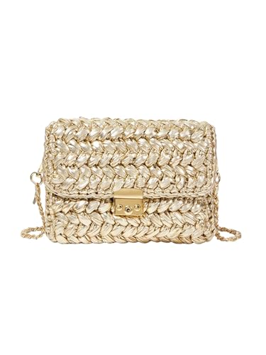 MakeMeChic Women's Summer Party Metallic Straw Woven Bags Single Strap Crossbody Handbags