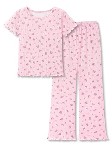 Beezizac Girls Pointelle Knit Pajama Set (Sizes 6-18)