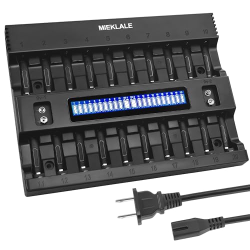 MIEKLALE 20+2 Bay AA/AAA & 9V Battery Charger with LCD