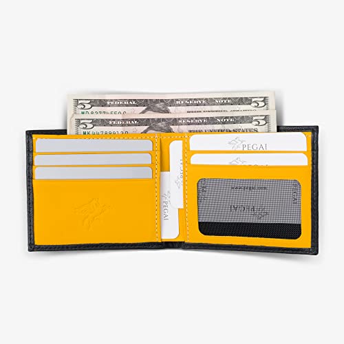 PEGAI Standard Full-Grain Leather Bifold Wallet For Men | Stylish and Secure RFID Blocking Slim Mens Wallet With Credit Card Holder | Edward (Yellow)4