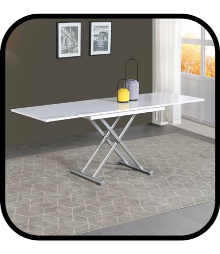 Volero Mesa Transformable Que Ahorra Espacio, Mecanismo De Elevación, Modelo Ulisse Grande, Tapa De Madera Lacada En Blanco, Estructura De Acero Plateado Volero Mesa Transformable Que Ahorra Espacio, Mecanismo De Elevación, Modelo Ulisse Grande, Tapa De Madera Lacada En Blanco, Estructura De Acero Plateado