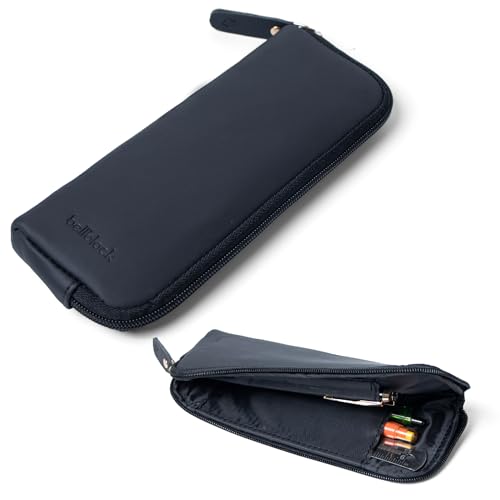 Image of Bellblock Premium Stationery Case & Pencil Pouch | Aesthetic Pencil Case for School /Office | Sleek Portable Pen Organizer | Compact Pen Pouch | Vegan Leather (Black)