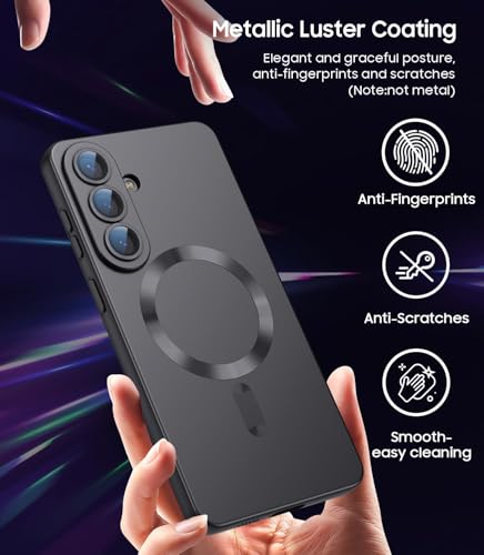 Image of DIZORO Compatible with Samsung S26 Plus 5g Case, Compatible with MagSafe, Matte Luxury Metallic Luster Flexible TPU Wireless Charging Shockproof Back Cover with Camera Protector Lens (Black)
