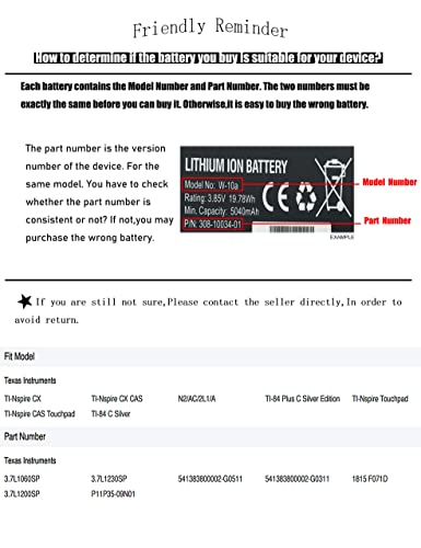 BCXY 3.7V Battery Replacement for TI-Nspire CX TI-Nspire CX CAS N2/AC/2L1/A TI-84 Plus C Silver Edition TI-Nspire CAS pad TI-84 C Silver 3.7L1060SP 3.7L1230SP 3.7L1200SP Battery