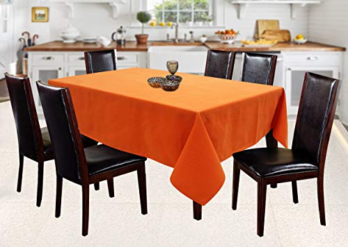 Image of AIRWILL 100% Cotton Solid Pattern 6 Seater Rectangle Table Cover Sized, 56x71 inches (Orange, Pack of 1)