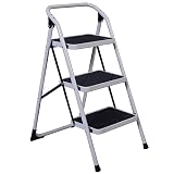 3 Step Ladder, Folding Step Stool with Wide Anti-Slip Pedals,330lbs Sturdy high-Class Iron Ladder, P