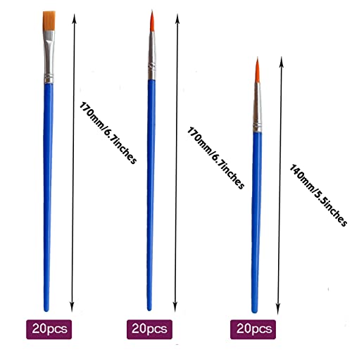 60 Pcs Round Flat Paintbrushes Set， Art Paint Brushes In Bulk For Kids/ Artists/Painters/Beginners/Students ，Short Plastic Handle，Nylon Hair Brushes For Acrylic Oil Watercolor Art Painting #TOP2