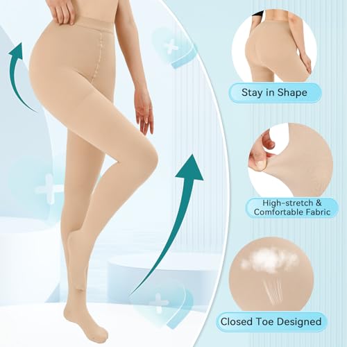 Image of Compression Pantyhose for Women and Men, Closed Toe Medical Compression Stockings, 20-30 mmHg Graduated Compression Pantyhose