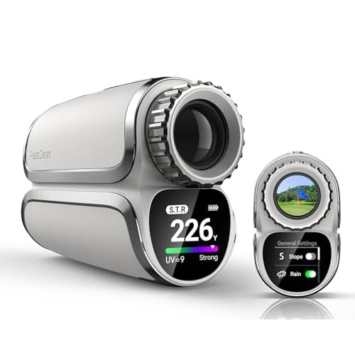 Laser Golf Range Finder with Slope, Premium Leather Full Color Touchscreen, High Precision Flag Pole Locking Vibration, Triangulation Mode, UV Reminder, Rain Mode, Golf Gifts for Men