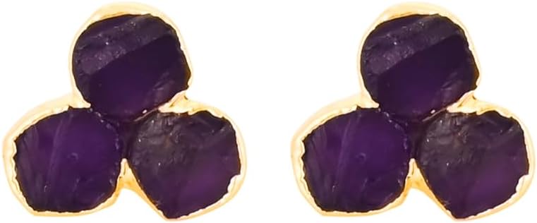 Gempires Genuine Gemstone Stud Earrings for Women | Amethyst Peridot Ruby Black Tourmaline | 14k Gold Plated Hypoallergenic Bezel Set Minimal Studs | Handmade Everyday Elegant Jewelry Gift