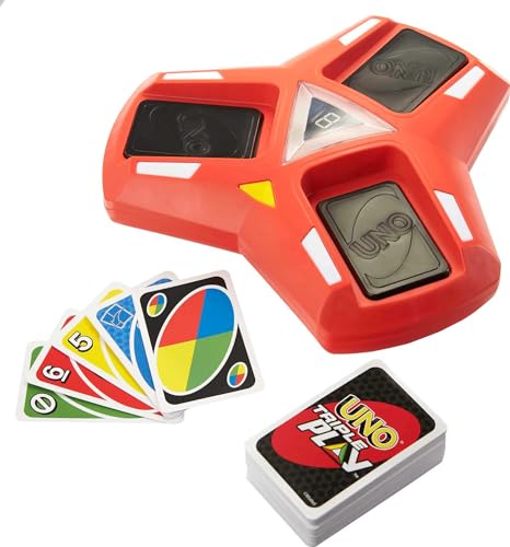 Mattel Games UNO Triple Play, Uno Kartenspiel für die Familie, mit Licht und Soundeffekten, Perfekt als Kinderspiel, Reisespiel oder Spiel für Erwachsene, für 2-6 Spieler, ab 7 Jahren, HCC21 – Bild 5