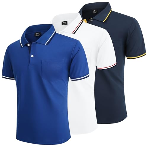 LLdress 3er Pack Poloshirt Herren Kurzarm Atmungsaktiv Poloshirt Set Leichtes Golf Polohemd Schnelltrocknend T Shirt