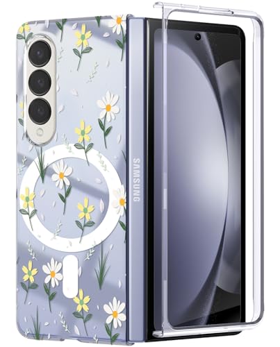 Galaxy Z Fold 4 5G �p �P�[�X ���^ �y�� ���� �}�O�l�b�g���� �}�O�Z�[�t�Ή� �J�o�[ �ϏՌ� �ČRMIL�K�i�擾 ���C�����X�[�d ���^ �_�� ���ϑϐ� ���C�z���X�}�z�P�[�X Yellow flower N421-zfold4-01