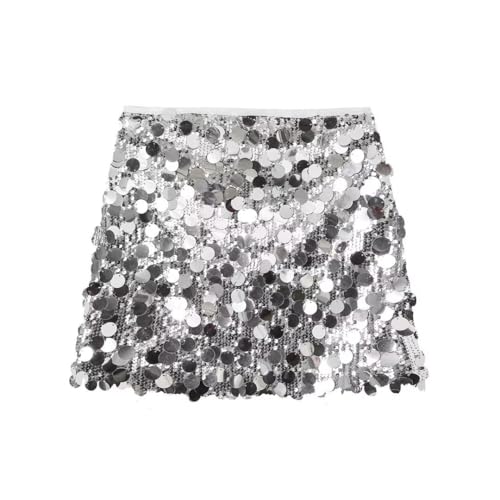 RanRui Sequin Mini Skirt for Women - High Waist, Satin