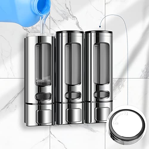Hnrloy 3-In-1 Shower Soap Dispenser, Shampoo And Conditioner Dispenser, Soap Separator Bathroom, Shower Separator 3 Chamber No Drill, Hotel Bathroom, Home, School, Shopping Mall(Silver Plating) #TOP3