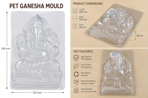 Image of Ganesha Idol Making Mould Using Shadu Mati, Terracotta Clay | Reusable Transparent Mould, Made with Ecofriendly PET Material (Pack of 6, Ganesh Mold)