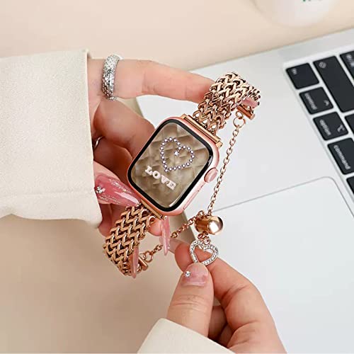 Kagerbends Women 38Mm 40Mm 41Mm Rose Gold Smartwatch Bands Compatible With Apple Watch Band Girl Stainless Steel Lovely Chain Adjustable Wristbands For Iwatch Series Se 8 7 6 5 4 3 2 1 Gift For Women #TOP5
