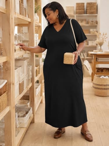 Image of PinkPatty Women's Oversize V Neck Short Sleeve Maxi Dress with Pockets