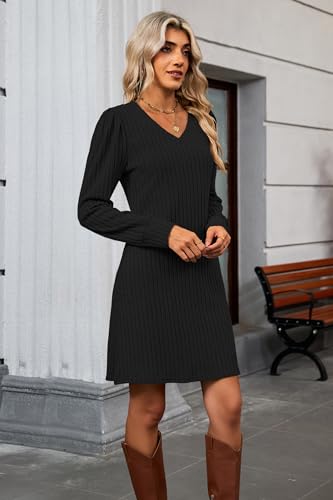 Halife Womens Knit Long Sleeve Fall Dresses Casual V Neck Tunic Sweater Dresses with Pockets4