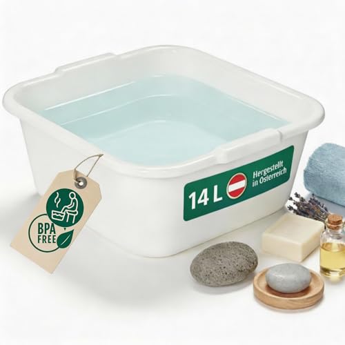 Novaliv Bassine à vaisselle carrée 14 l, 38 x 38 cm, blanc, sans BPA, passe au lave-vaisselle, idéal pour la cuisine et le camping, la baignoire, grand bol...