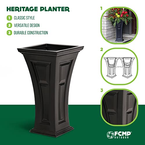 Image of FCMP Outdoor Heritage Self-Watering Planter (2-Pack) - Set of 2 Large Planters for Porch, Patio, Outdoor /Indoor (HP3000-BLK-2) Black (28.5-inch Tall)