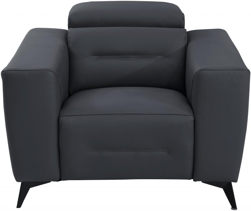 31 x 41.3 x 43 in. Dark Gray Italian Leather Power Recliner Chair