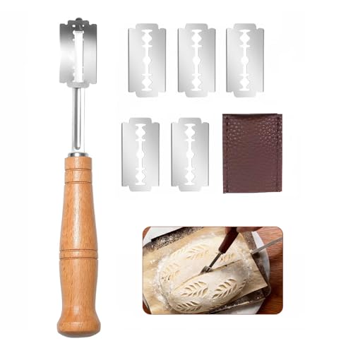 Miniatura 2 de Pevlkawr Cuchillo De Panadero, Cuchillo De Pan, Cuchillo De Cortar Pan, Navaja De Afeitar, Accesorios Para Hornear Pan 5 Cuchillas 1 Funda De Piel