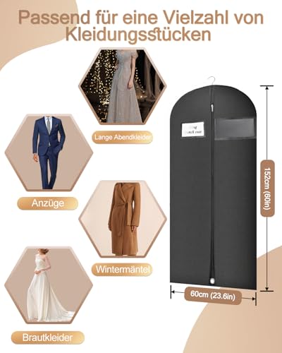 2PCS Kleidersack Lang 152 x 60 cm, Faltbare Kleiderhülle, Atmungsaktive Kleidersäcke mit Griffen für Mäntel, Kleider, Abendkleider, Anzüge | Schützt vor Staub, Feuchtigkeit & Motten