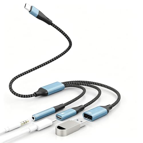 Image of Verilux 3 in 1 Type C to C Splitter for Charging, Type C to USB OTG Adapter with USB A /C /3.5mm Headphone Port for iPhone 17 /16 /15, Galaxy S26 /S25 /S24, Flash Drive, Keyboard, Mouse