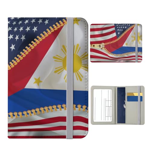 American And Philippines Philippinese Filipino Flag Travel Passport Wallet Holder Waterproof Passport Cover with RFID Blocking Travel Document Organizer for Men & Women