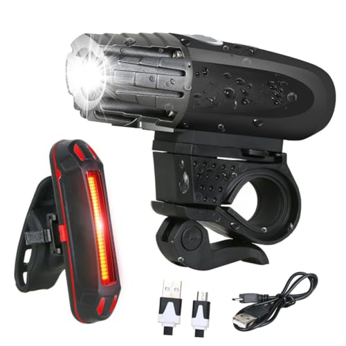 BCOATH USB Rechargeable Bike Light Set Front and Tail LED Lights for Mountain and Road Bikes Swivel Multiple Modes Easy Charge with USB Cable for Night Riding