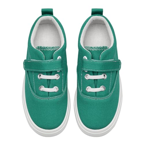 rosyclo Canvas Sneakers for Boys and Girls, Toddler Kids Walking Shoes Lightweight Breathable Non-Slip Soft Adjustable Strap Baby Boy Girl Outdoor Casual Tennis Shoe for Little Big Kid, Green4