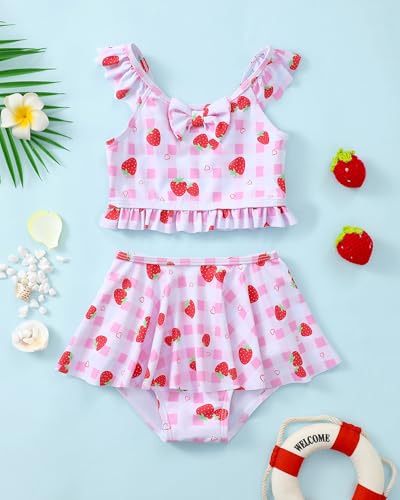 Image of Saeaby Toddler Little Girls Swimsuit Summer Halter Ruched Tankini 2 Piece Bathing Suit for Girl Beach Swimwear 3-8Y