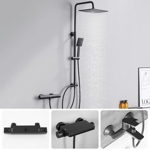 Auralum Regendusche Komplettset ohne Armatur, Edelstahl Regendusche mit Messing-Wasserteiler, duschkopf, 250mmx250mm Überkopfbrause… – Ansicht 5