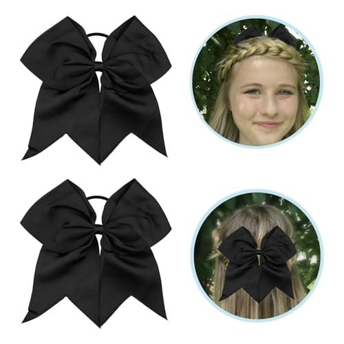 Cheer Large Bow Bows - Black Ribbons & Ponytail Hair Bands (2 Pcs, 8 Inch) for Girls, 1 count (Pack of 2) - Image 4
