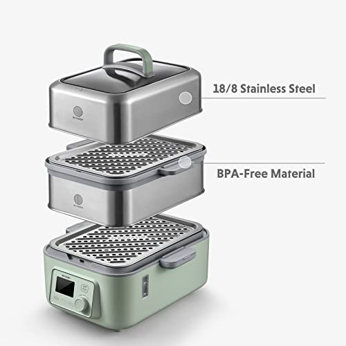 BUYDEEM G553 Two-Tier 10-Quart Electric Food Steamer for Cooking, One Touch Vegetable Steamer, Digital Multifunctional Steamer, Quick Steam in 60s, Stainless Steel Steamer Tray, No Stew Pots Included