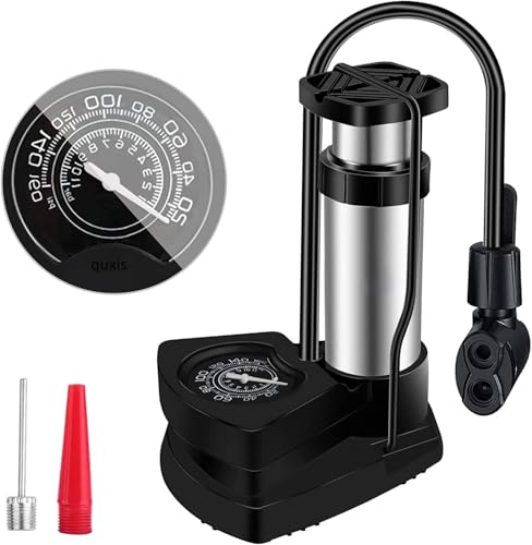 Image of QUXIS High Pressure Foot Pump Tyre Inflator for Car, Bike, Bicycle & Motorcycle | Presta & Schrader Dual Valve, Pressure Gauge, 160 PSI | Portable Manual Air Pump, Black