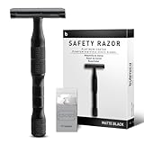 BULIMICA Safety Razor for Men, Single Blade Razors for Men ​Shaving, with 10 Platinum Coated Double Edge Safety Razor Blade Refills, Beginner Friendly Metal Razor, Matte Black
