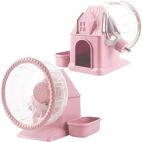 4 in 1 Silent Large Hamster Wheel Multifunctional Hamster Running Wheel Quite Running Spinner Wheel Accessories with Food Bowl Water Bottle for Hamsters Dwarf Gerbil (Pink) Cover