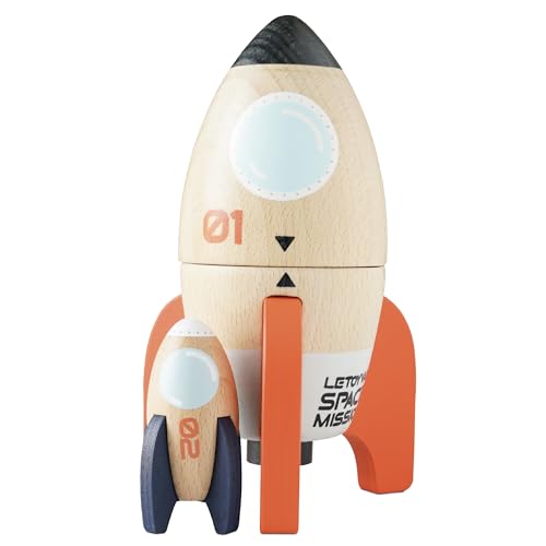 Le Toy Van TV808 Wooden Space Duo Toy, Plastic Free with Hidden Mini Rocket, Suitable for 24+ months